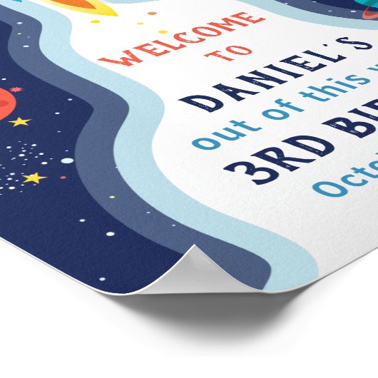 Astronaut Buitenruimte Rocket Shiket Birthday Welk Poster (Hoek)