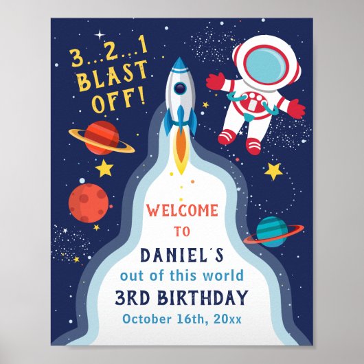 Astronaut Buitenruimte Rocket Shiket Birthday Welk Poster (Voorkant)