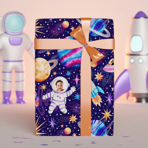 Astronaut Buitenste Ruimte Raketten & Planeten Fot Cadeaupapier