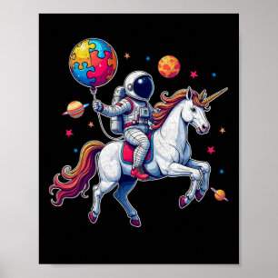 Astronaut Bylloon Autisme Bewustzijn Eenhoorn Auti Poster
