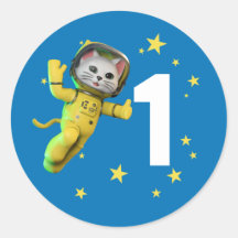 Astronaut Cat Birthday Classic Round Sticker