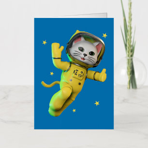 Astronaut Cat Cartoon Folie Wenskaart