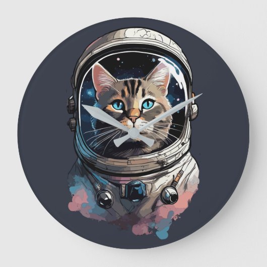 Astronaut Cat in Space Waterverf Kunst Grote Klok (Voorkant)