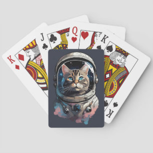 Astronaut Cat in Space Waterverf Kunst Pokerkaarten