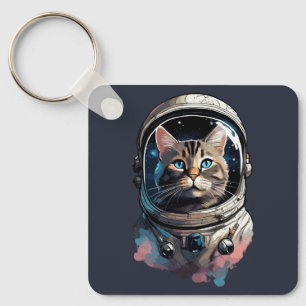 Astronaut Cat in Space Waterverf Kunst Sleutelhanger