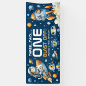 Astronaut Cat Outer Space Blast Off 1st Birthday Spandoek (Verticaal)