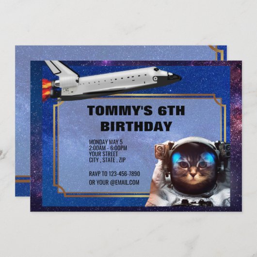 Astronaut Cat Space Uitnodiging (Voorkant / Achterkant)