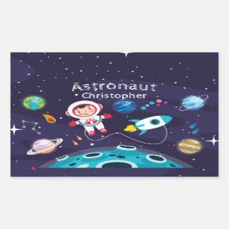 Astronaut child on the moon, monogrammed name rechthoekige sticker