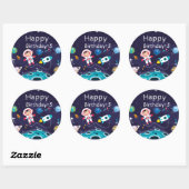   Astronaut child on the moon, monogrammed name Ronde Sticker (Vel)