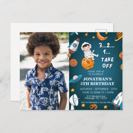Astronaut Custom Photo Space planets blauw thema Briefkaart (Voorkant / Achterkant)