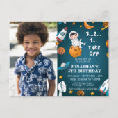 Astronaut Custom Photo Space planets blauw thema Briefkaart (Voorkant)