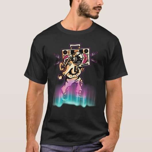 Astronaut dansend Retro met muziekspeler T-shirt (Voorkant)