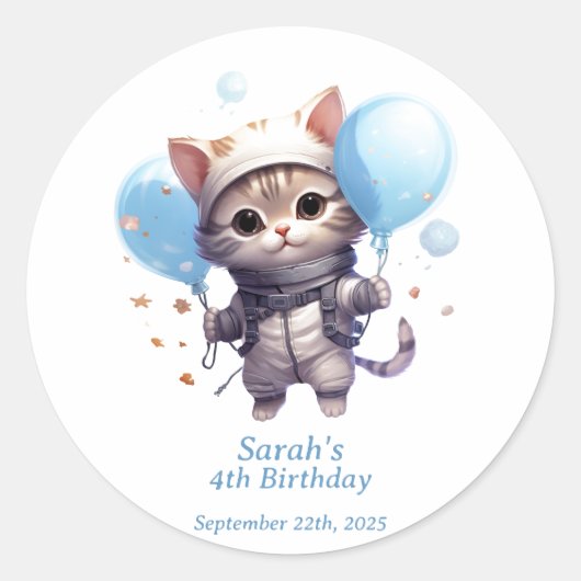 Astronaut de chat pour enfants : Sticker de fête d (Devant)