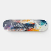 Astronaut de la lune de skateboard Watercolor (Horz)