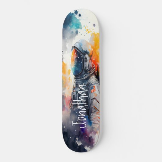Astronaut de la lune de skateboard Watercolor (Recto)