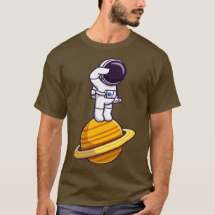 Astronaut die op de Cartoon van de planeet staat T-shirt