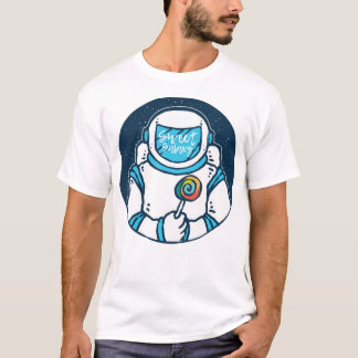 Astronaut die snoep houdt met sterrenstelsel en un t-shirt