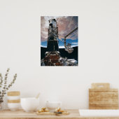 Astronaut die werkt aan de Hubble ruimtetelescoop Poster (Keuken)