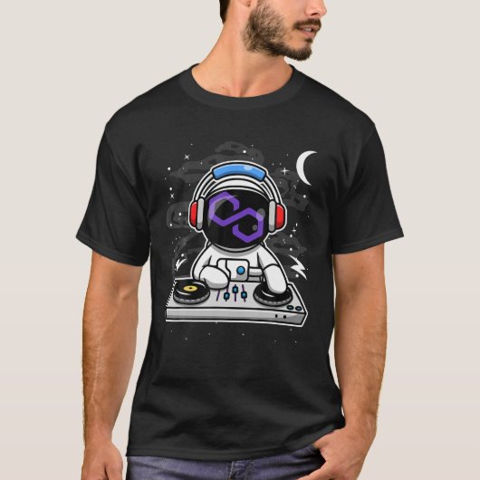 Astronaut DJ Polygon Matic Coin to the Moon Crypto T-shirt (Voorkant)
