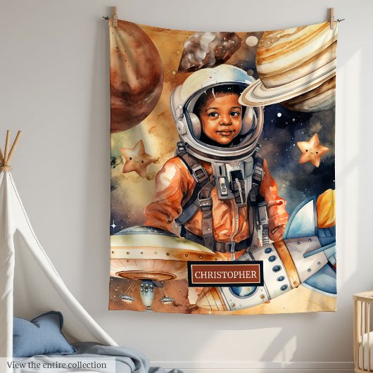 Astronaut Dreams Blanket Black Boy Waterverf Spac Fleece Deken