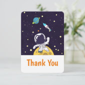Astronaut drijvend in de ruimte dank u bedankkaart (Staand voorkant)