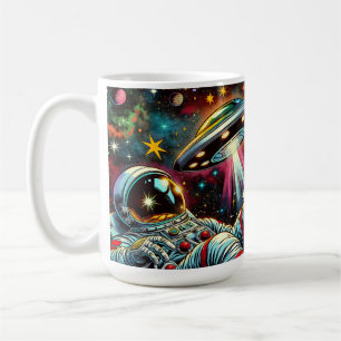 Astronaut Drijvend in de ruimte met een UFO Ai Art Koffiemok
