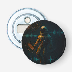 Astronaut drijvend in Glitchwave Sound Art Button Flesopener