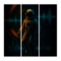 Astronaut drijvend in Glitchwave Sound Art
