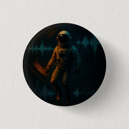 Astronaut drijvend in Glitchwave Sound Art Ronde Button 3,2 Cm (Voorkant)