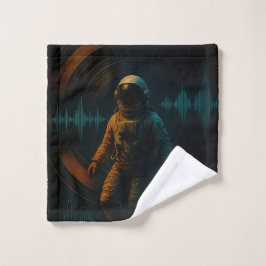 Astronaut drijvend in Glitchwave Sound Art Washandje