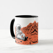Astronaut Drinking Coffee on Mars - Minimal Design Mok (Voorkant links)