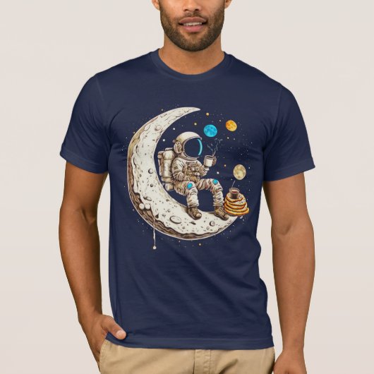 Astronaut Drinkt Koffie T-Shirt (Voorkant)
