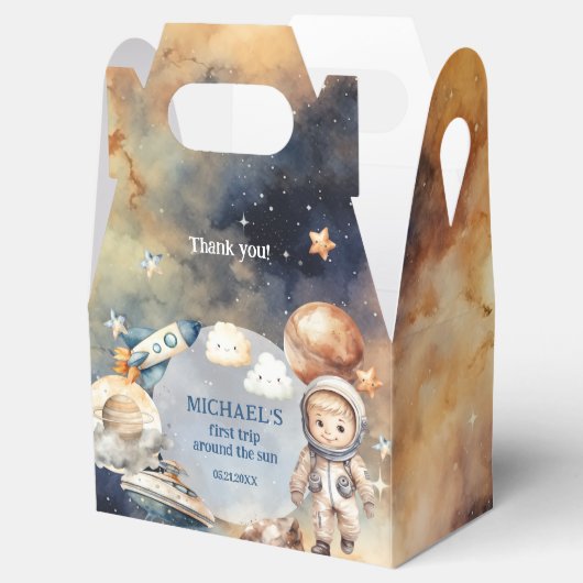 Astronaut eerste reis rond de zon gunst box bedankdoosjes (Geopend)