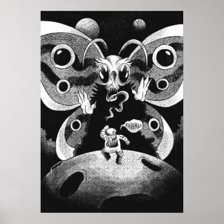 Astronaut en angstaanjagende vlinder poster