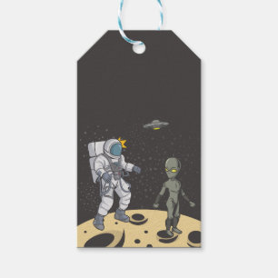 Astronaut en buitenaards cadeaulabel