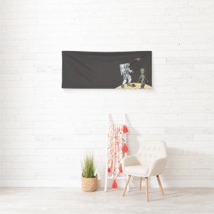 Astronaut en buitenaards spandoek