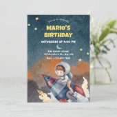 Astronaut en jet verjaardag kaart (Staand voorkant)