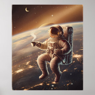 Astronaut en koffie poster