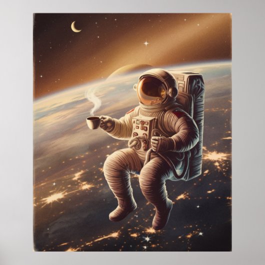 Astronaut en Koffie Poster (Voorkant)