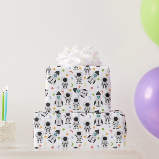 Astronaut en raketruimtepatroon cadeaupapier (Feestgeschenken)