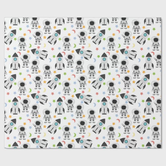 Astronaut en raketruimtepatroon cadeaupapier (Vlak)