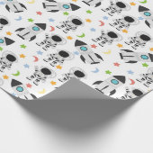 Astronaut en raketruimtepatroon cadeaupapier (Hoek)