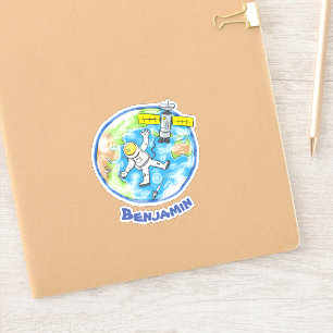 Astronaut en satelliet in een baan rond de aarde sticker