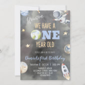 Astronaut Espace Anniversaire Un An Invitation  (Devant)