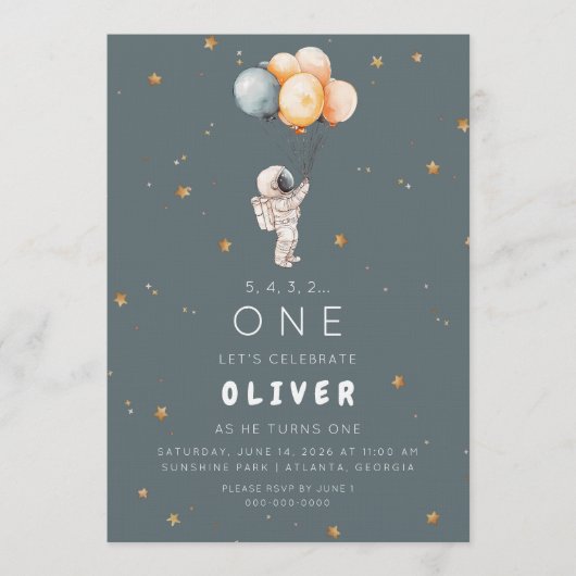 Astronaut First Birthday Invitation (Devant)