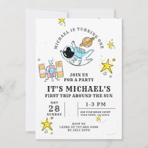 Astronaut First Birthday Party Invitation Kaart