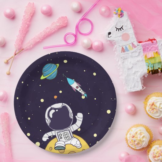Astronaut Floating in Buitenruimte Papieren Bordje (Feest)