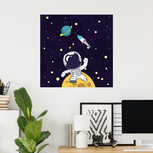 Astronaut Floating in Buitenruimte Poster (Thuiskantoor)