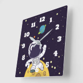 Astronaut Floating in Buitenruimte Vierkante Klok (Hoek)