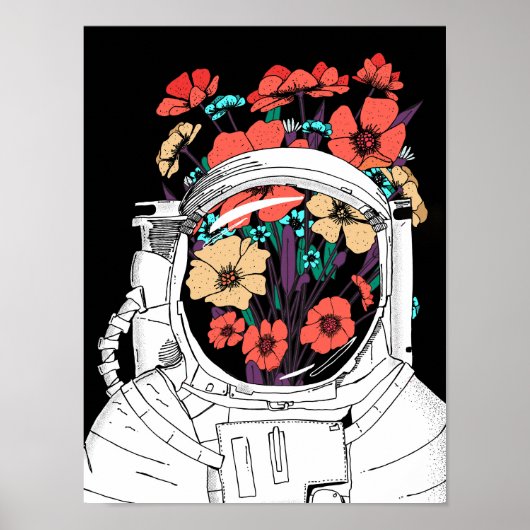 Astronaut Floral space art Poster (Voorkant)